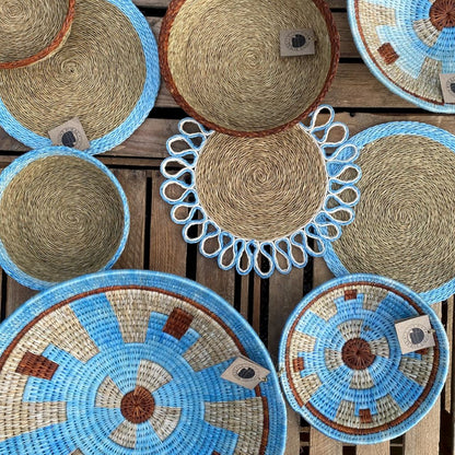 Gone Rural UK Sky Blue Tableware Collection.  Placemats, Bread Baskets and Decorative Woven Baskets