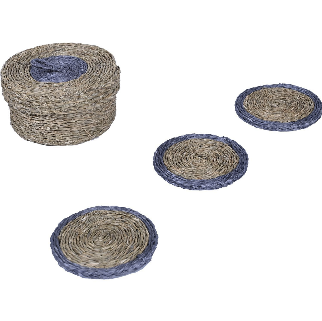 Handmade Lutindzi Grass Coasters – Round, Colorful Trim, Ideal Gift Set