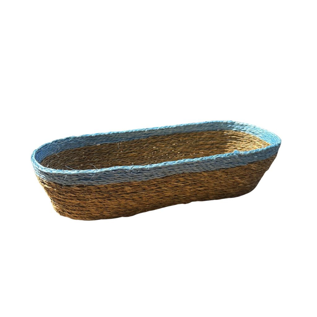 baby blue baguette basket handwoven